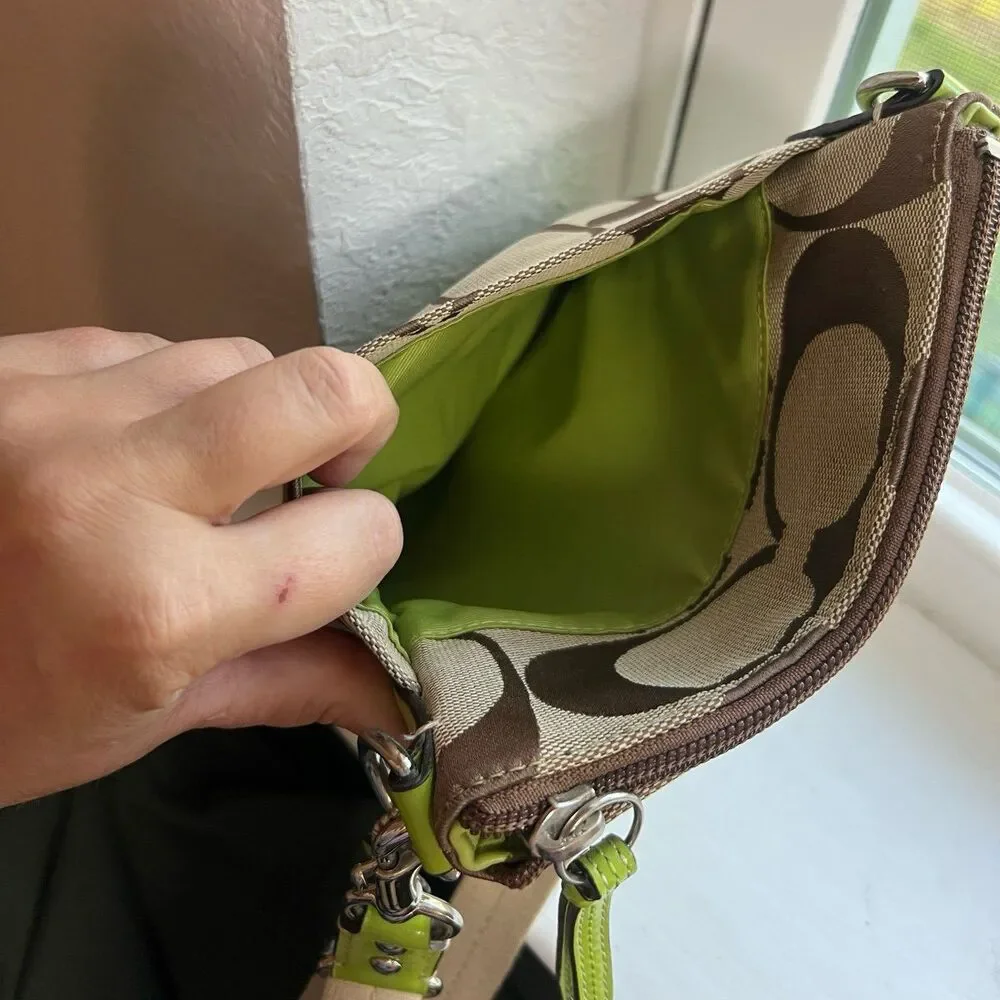 Coach Signature C Crossbody Bag in Brown, Tan & Chartreuse | Excellent Condition - Picture 5 of 11